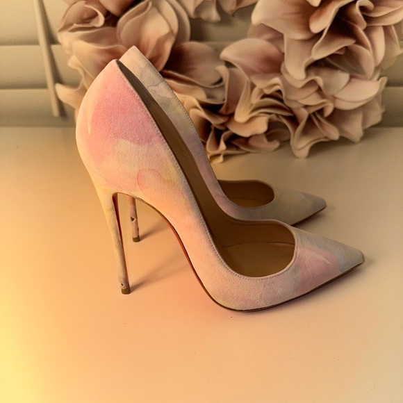Christian Louboutin So Kate 120 Aquarelle Watercolor White Suede,Multi-color - Picture 13 of 15
